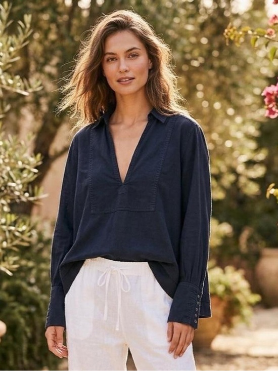 Free People Tops - Free People navy blue Linen Cotton Top